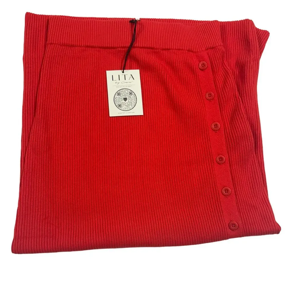 Lita by Ciara NWT Side Button‎ Rib Skirt Fiery Red Size Small MSRP $228